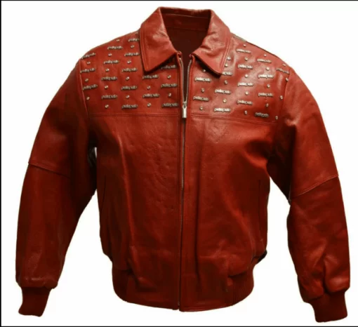 Red & White Pelle Pelle Emblem Leather Jacket