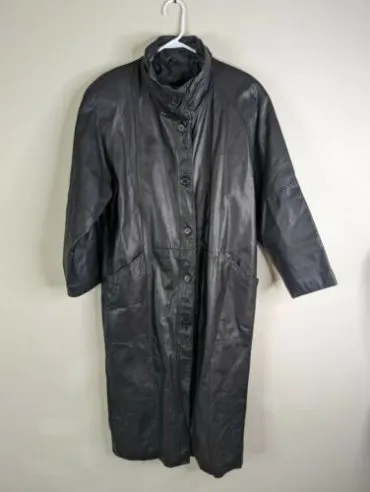 Vintage 89s Pelle Pelle Leather Black Trench Coat