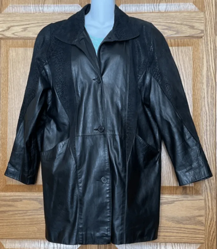 Womens Vintage 90s New York Milano Black Leather Jacket