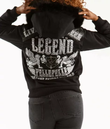 Black Pelle Pelle Fur Hood Live Like a Queen Wool Jacket