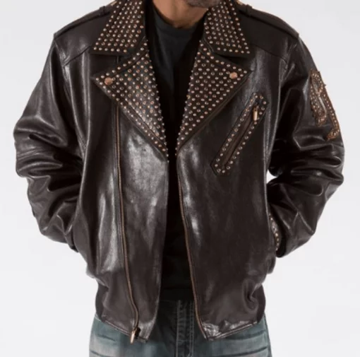 Pelle Pelle Dark Brown Studded Biker Jacket