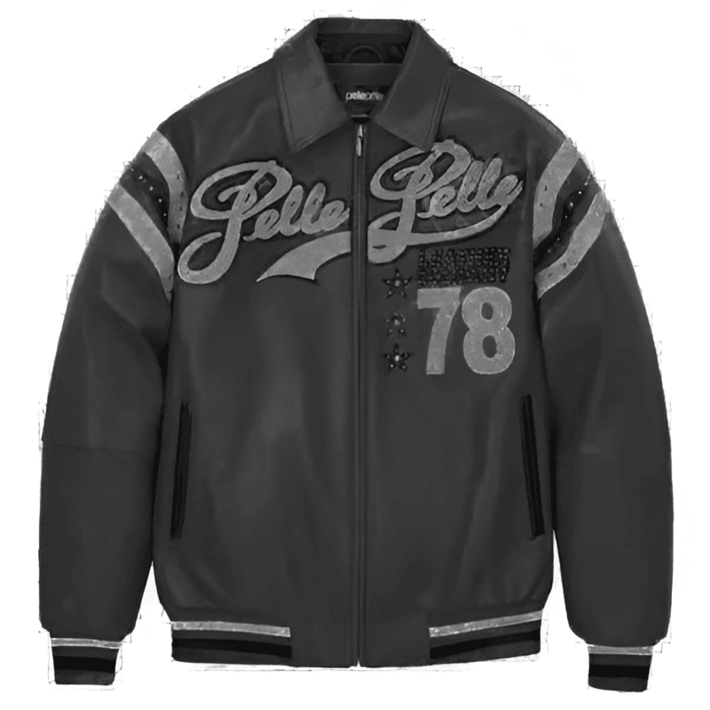 Pelle Pelle Black Encrusted Varsity Plush Jacket