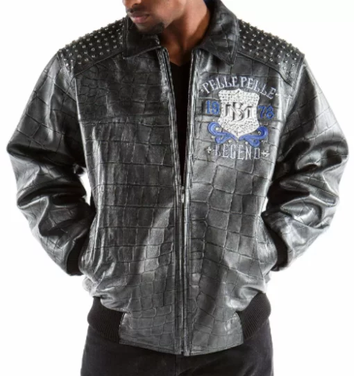 Black Blue Pelle Pelle Live Like A King Studded Jacket