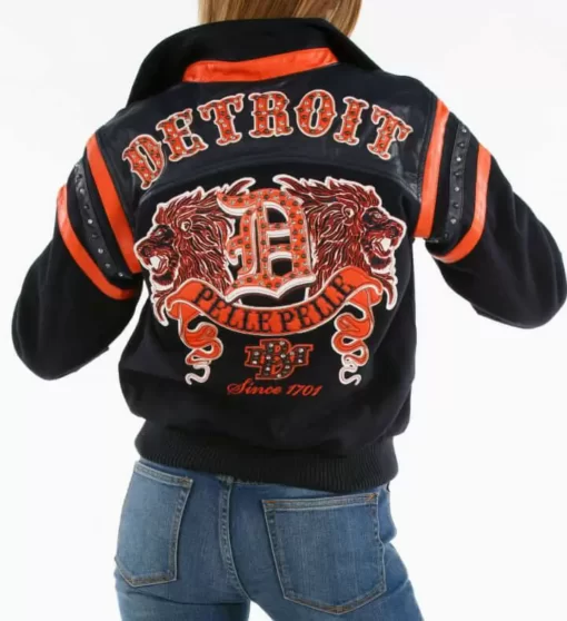 Pelle Pelle Navy Detroit Lions Wool Leather Jacket